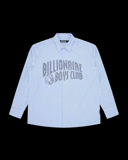 Rhinestone Arch Logo Striped Shirt