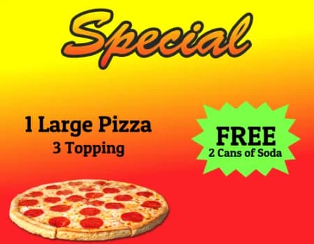 1 Large Pizza + FREE Sodas