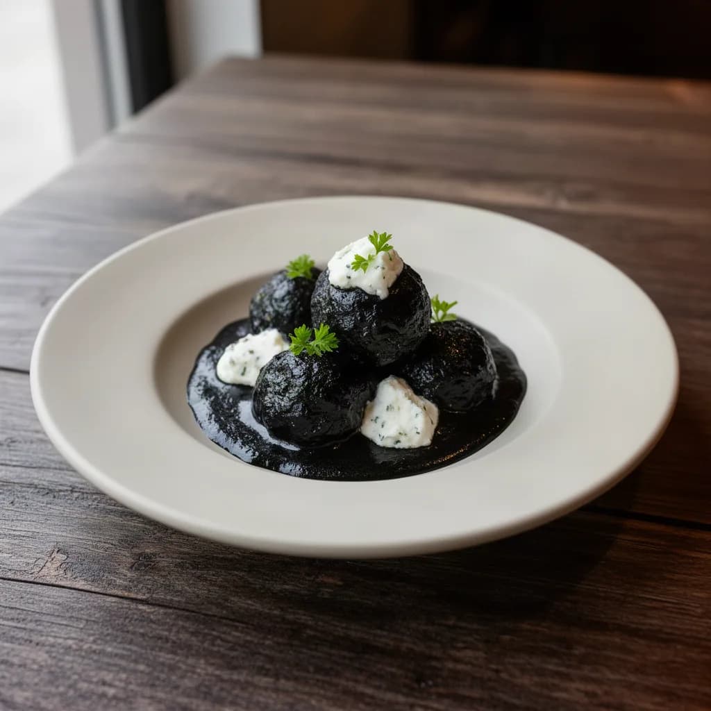 ALBONDIGAS CON TINTA DE CALAMAR