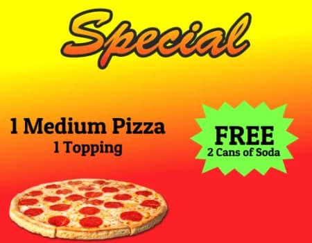 1 Medium Pizza + FREE Sodas