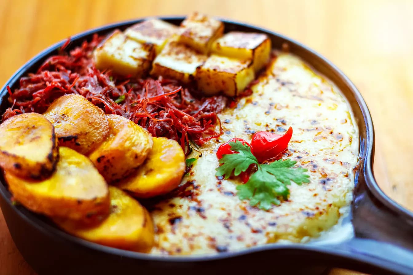 Fried Green Plantains with Roast Pork
