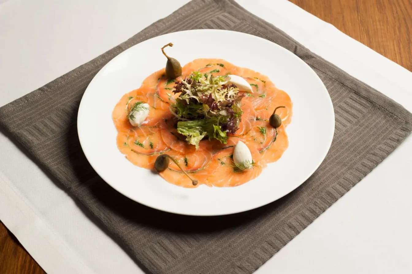 Beet Cured Salmon Carpaccio (raw)