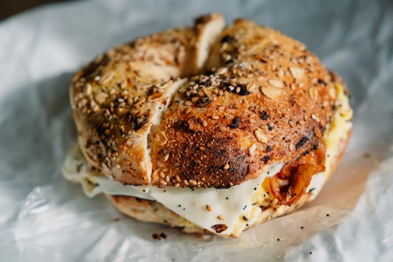 2 Eggs & Bacon on Skinny Wheat Bagel