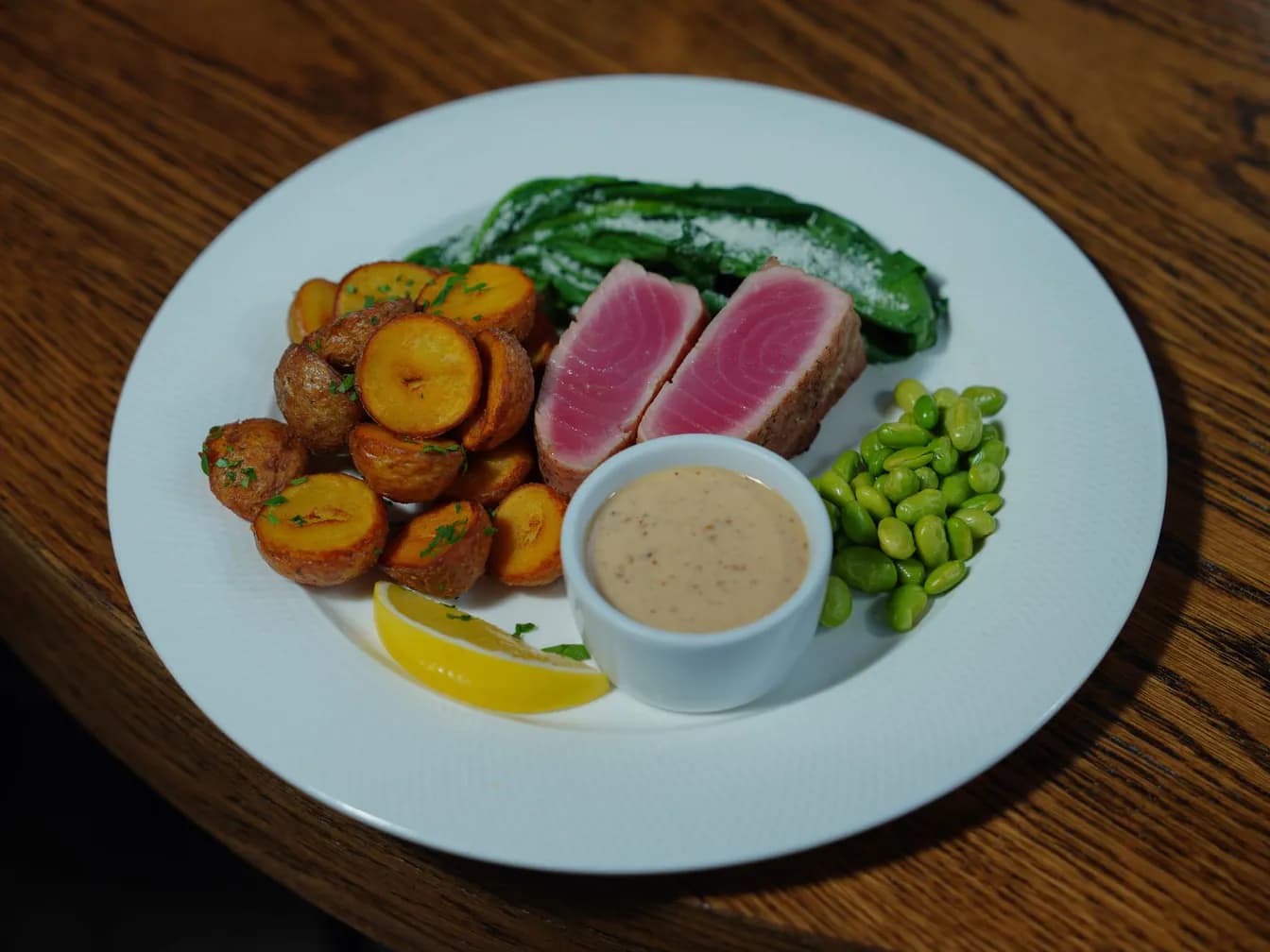 Pan Seared Tuna Steak with Avocado Wasabi Sauce